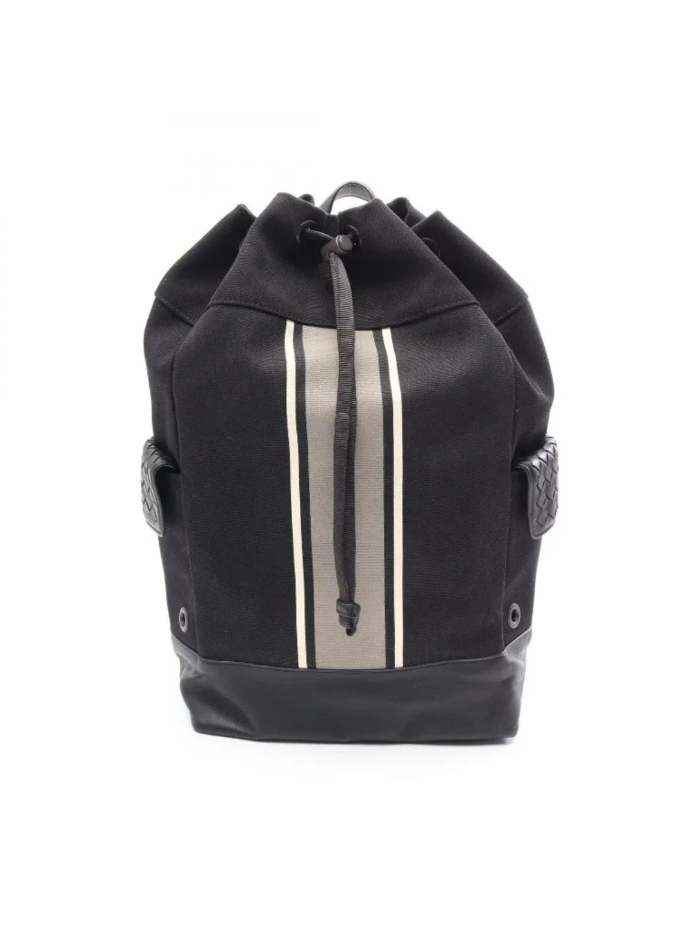 Bottega Veneta Backpack Intrecciato Black Gray White Canvas Leather